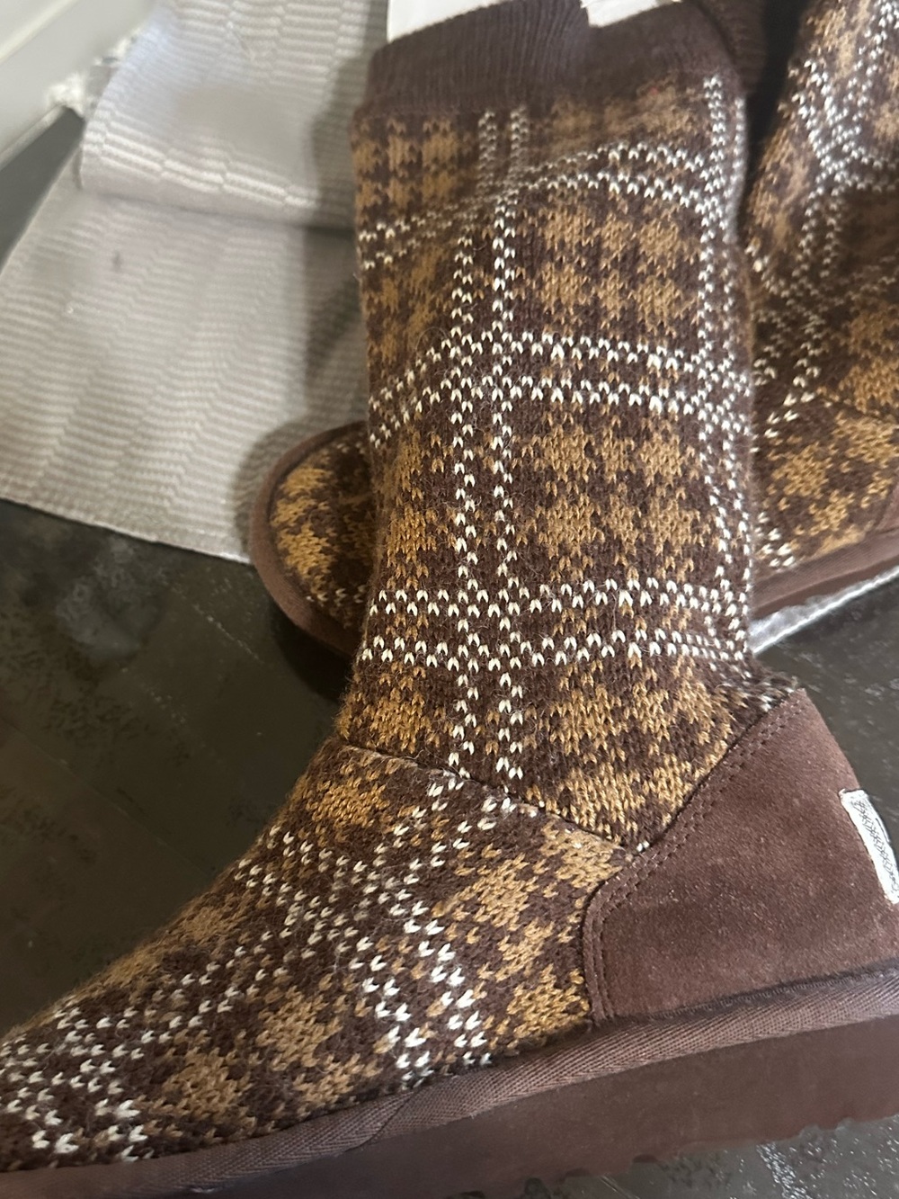 UGG Brown and Cream Patterned Knit Boot-Children’s - Picture 5 of 9